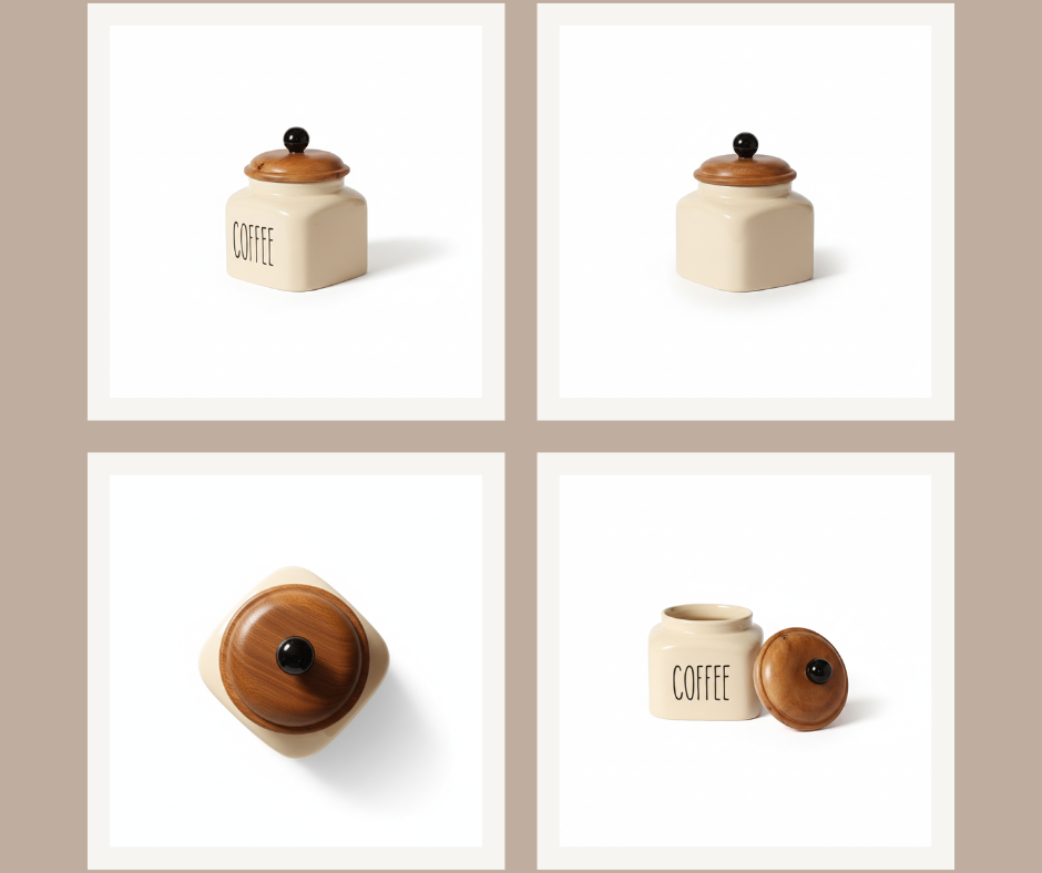 Ceramic Coffee Jar-600ml capacity and airtight wooden lid