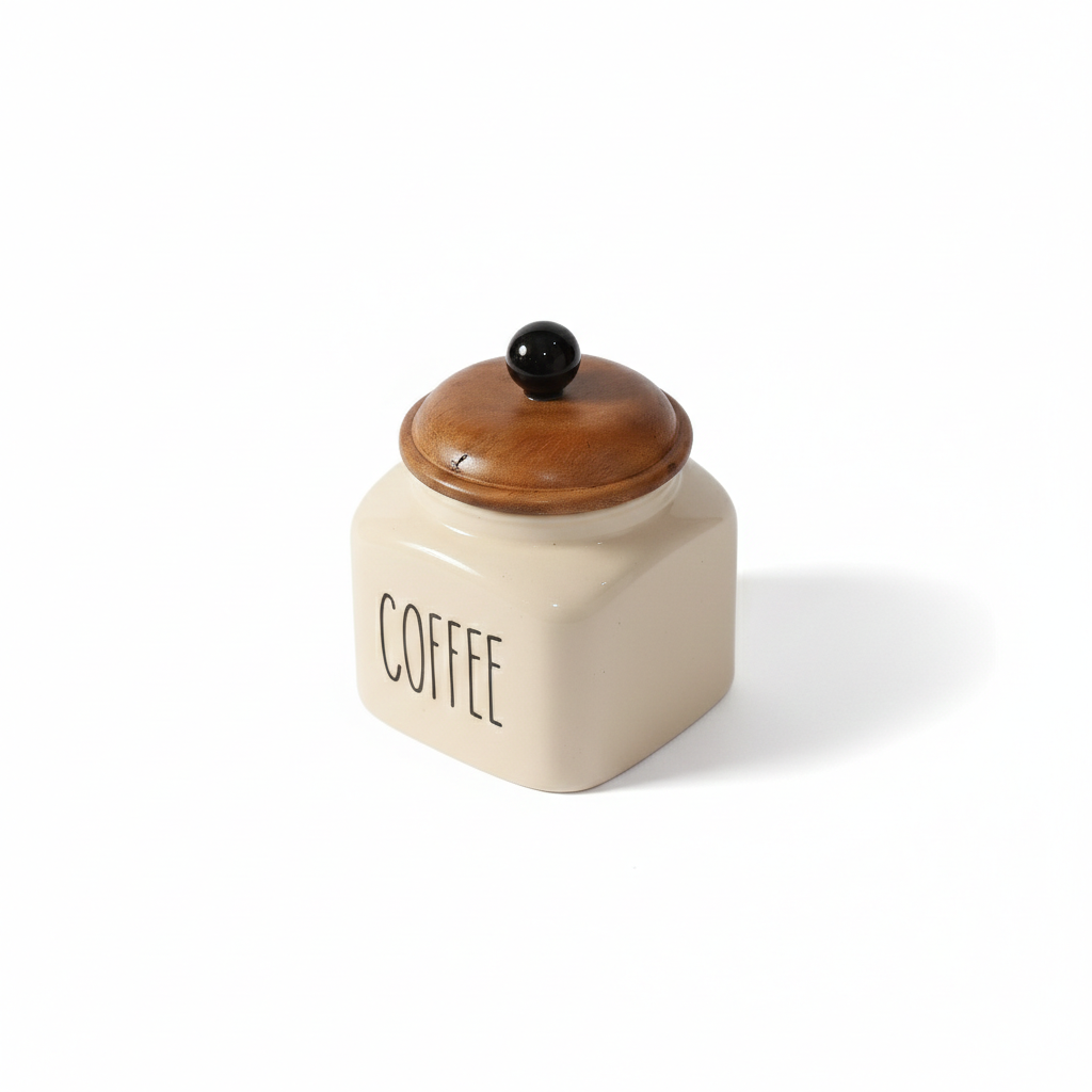 Ceramic Coffee Jar-600ml capacity and airtight wooden lid