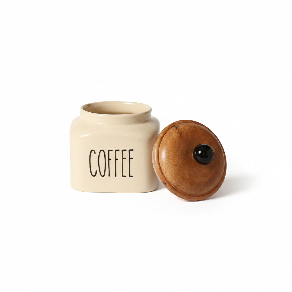 Ceramic Coffee Jar-600ml capacity and airtight wooden lid