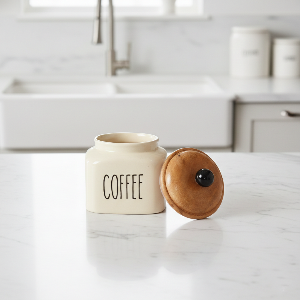 Ceramic Coffee Jar-600ml capacity and airtight wooden lid