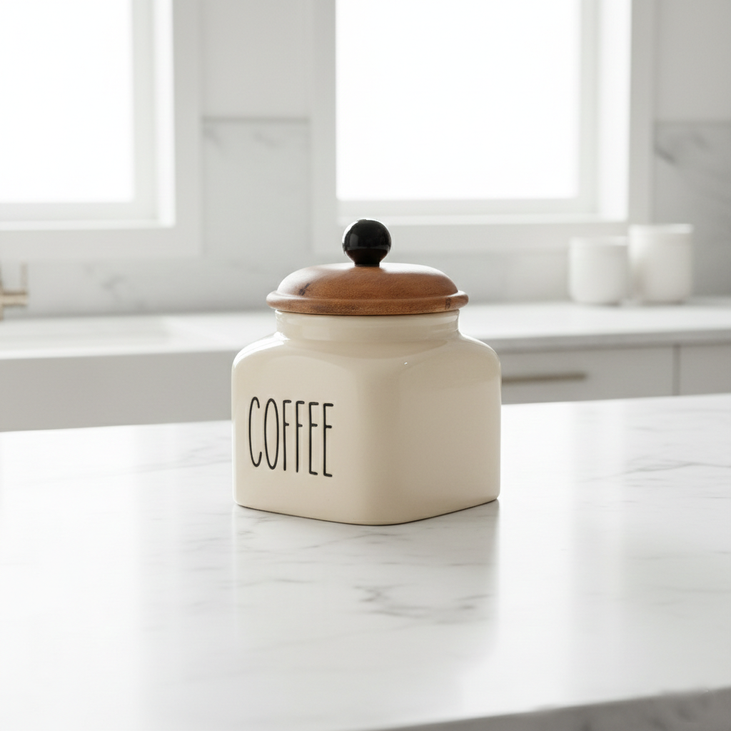 Ceramic Coffee Jar-600ml capacity and airtight wooden lid