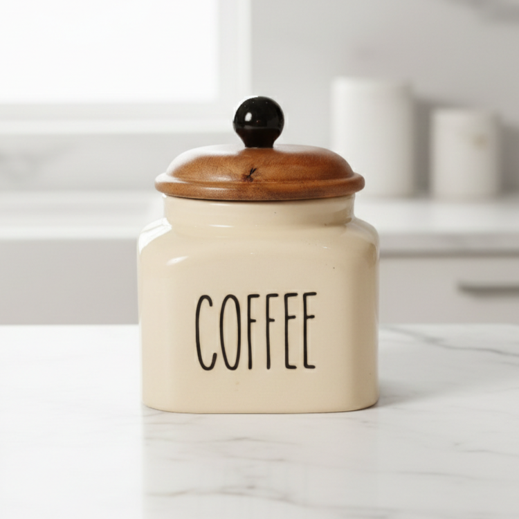 Ceramic Coffee Jar-600ml capacity and airtight wooden lid