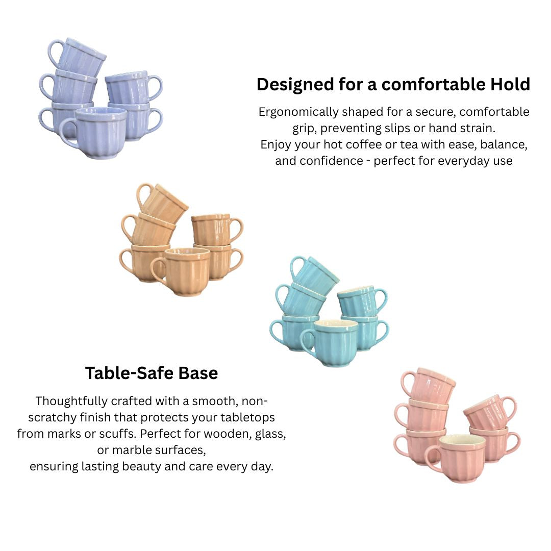 Ice Castle Fluted Ceramic Mug Set-120ml-Set of 6