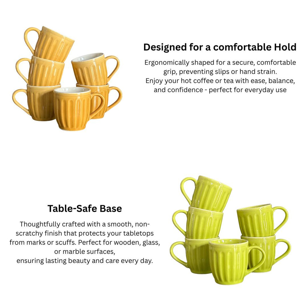 Orange Pop Ribbed Ceramic Mug Set-180ml-Set of 6