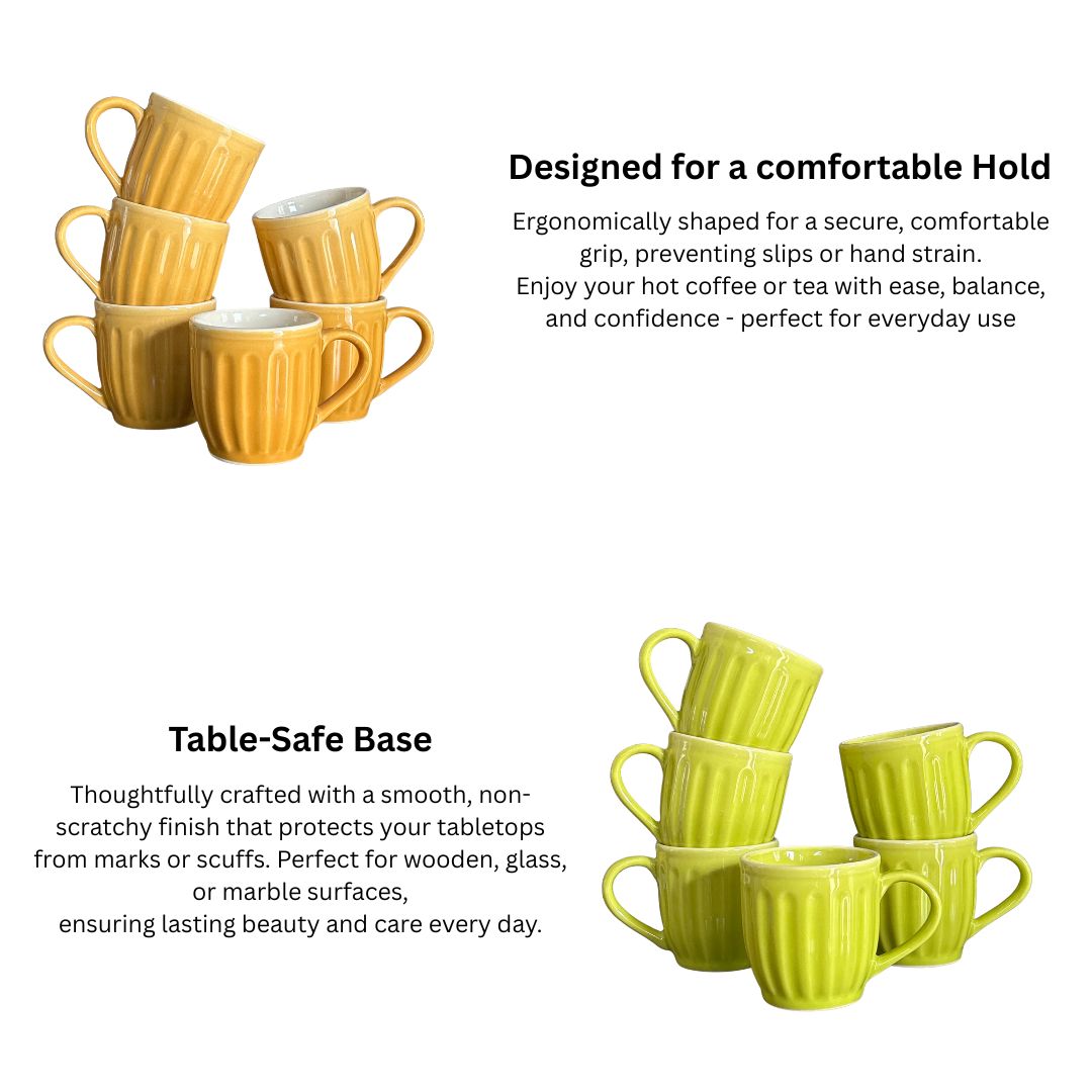Orange Pop Ribbed Ceramic Mug Set-180ml-Set of 6