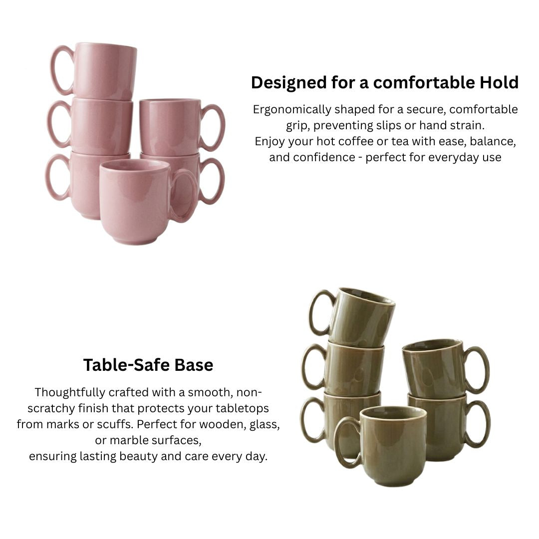 Green Glossy Ceramic Mug Set of 6-200ml
