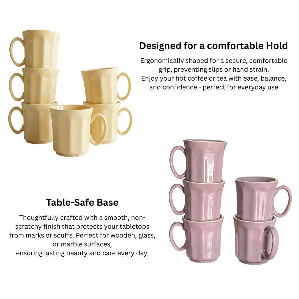 Pastel Purple Octagonal Ceramic Mug Set-180ml-Set of 6