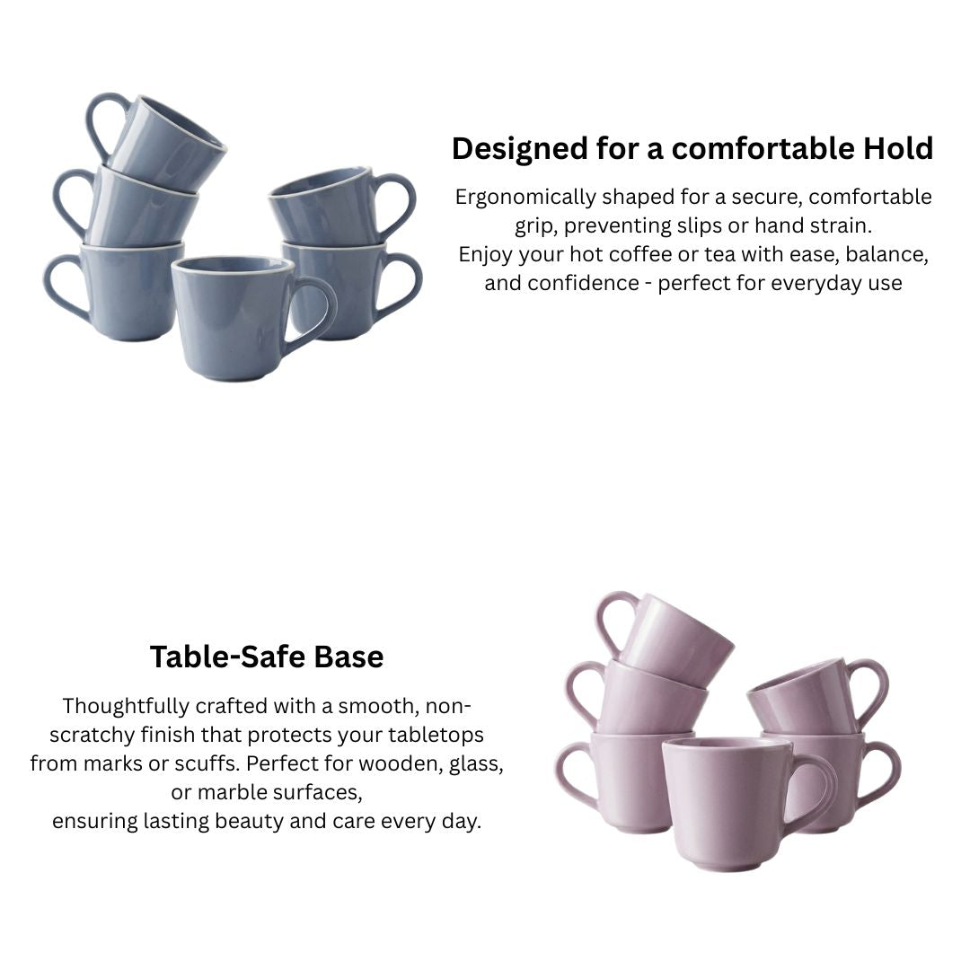 Blue Glossy Ceramic Mug Set of 6-200ml Fine Porcelain