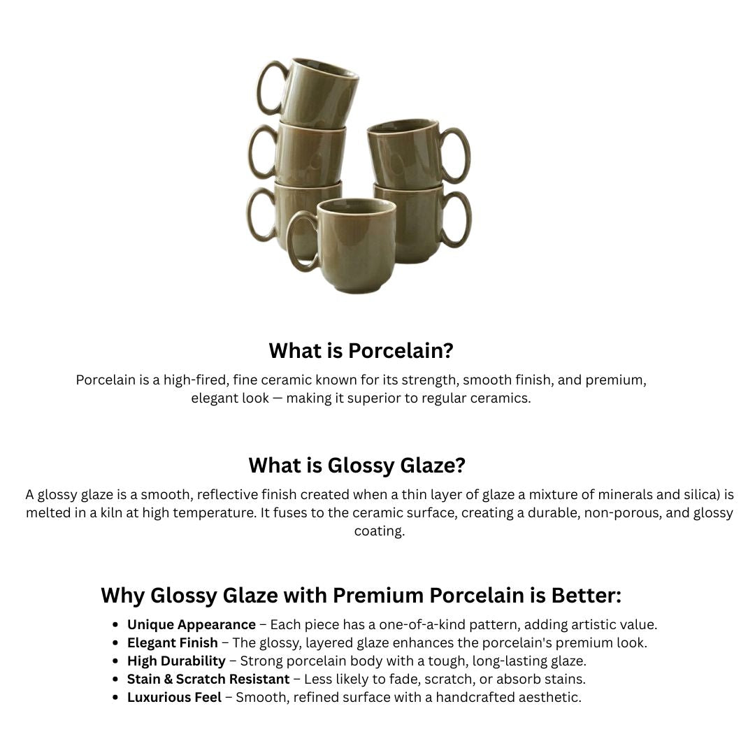 Green Glossy Ceramic Mug Set of 6-200ml