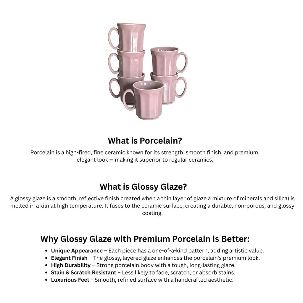 Pastel Purple Octagonal Ceramic Mug Set-180ml-Set of 6