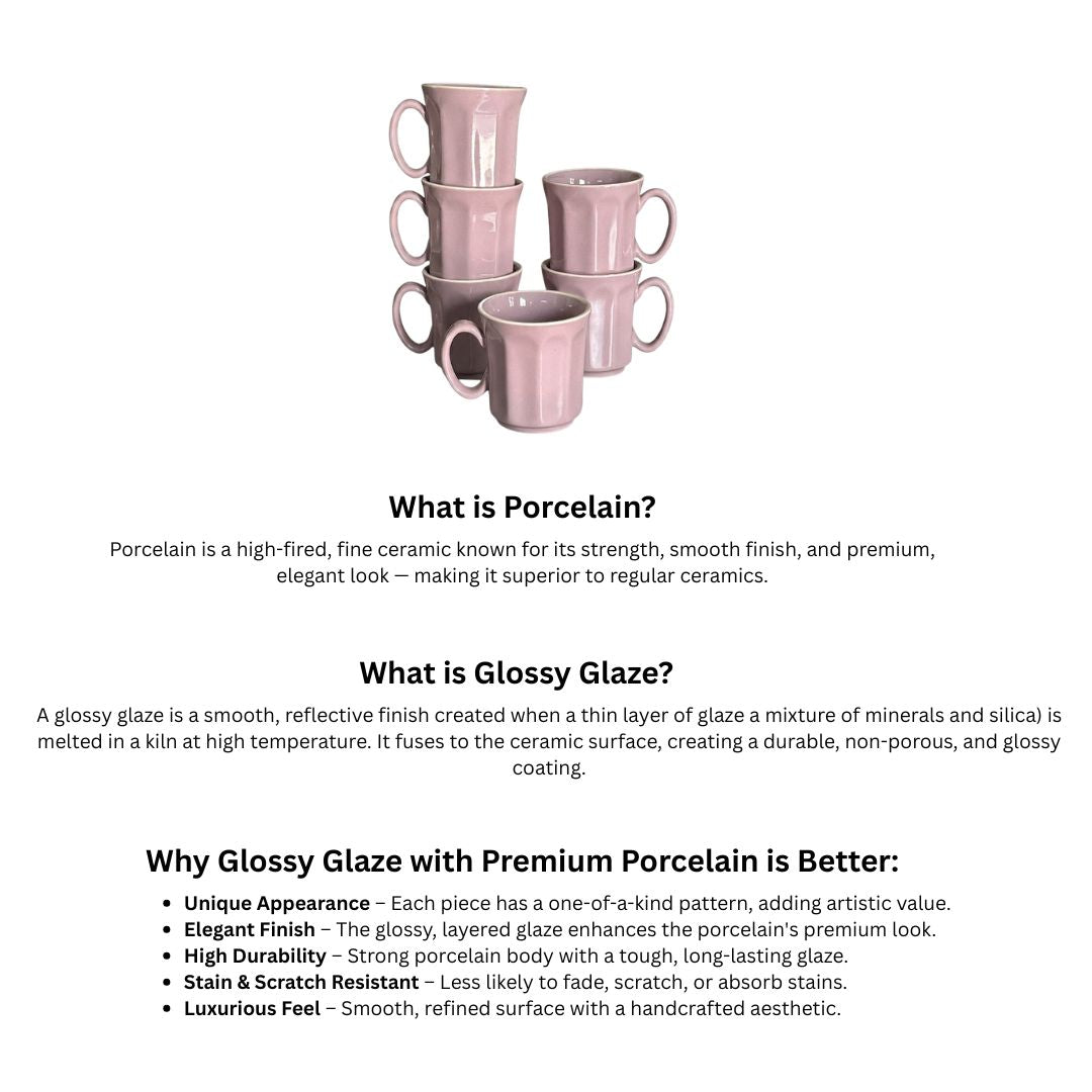 Pastel Purple Octagonal Ceramic Mug Set-180ml-Set of 6