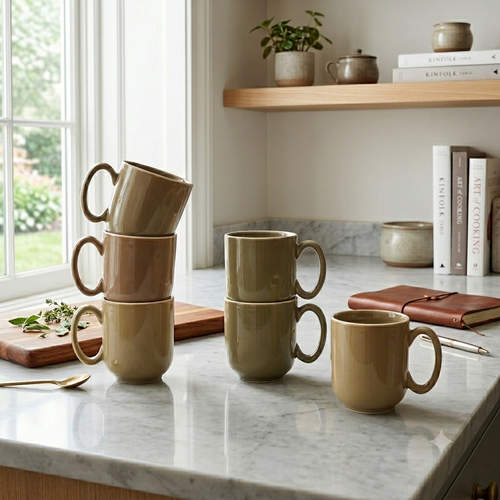 Green Glossy Ceramic Mug Set of 6-200ml