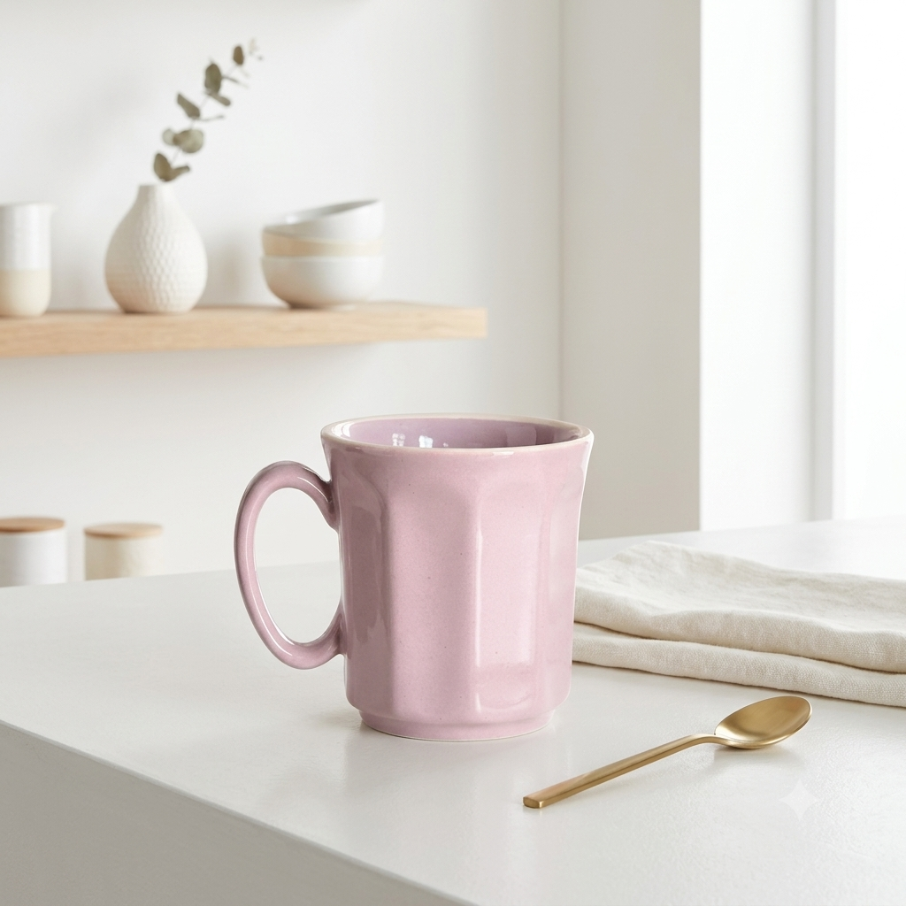 Pastel Purple Octagonal Ceramic Mug Set-180ml-Set of 6