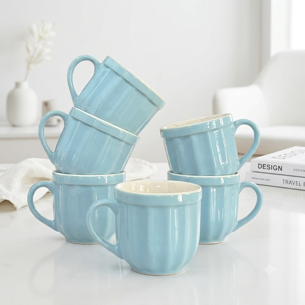Ice Castle Fluted Ceramic Mug Set-120ml-Set of 6