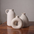 White Nordic Minimalist Ceramic Vase Set | Donut, Jug &amp; Bottle | Set of 3