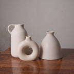 White Nordic Minimalist Ceramic Vase Set | Donut, Jug &amp; Bottle | Set of 3