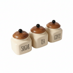 Ceramic Sugar Jar with Wooden Lid | 600ml | Airtight Kitchen Storage