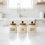 Ceramic Sugar Jar with Wooden Lid | 600ml | Airtight Kitchen Storage