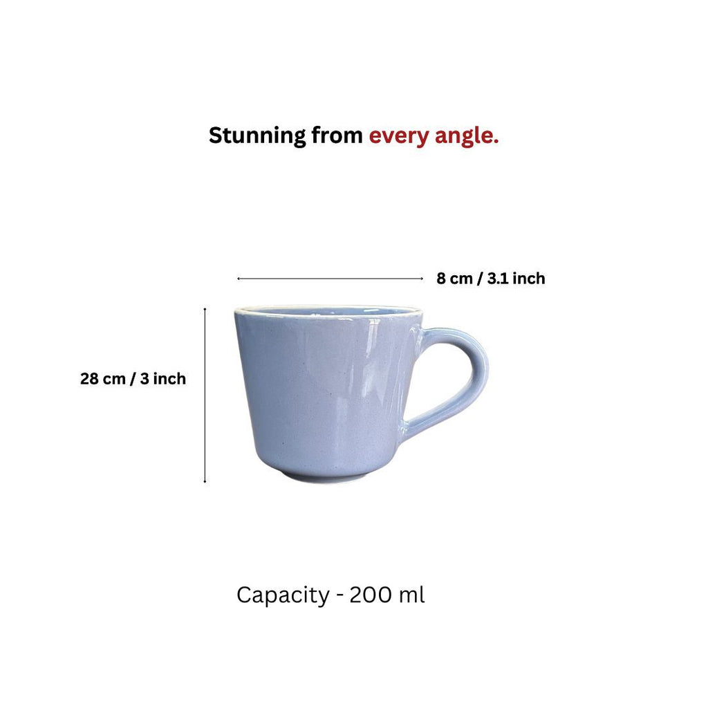 Blue Glossy Ceramic Mug Set of 6-200ml Fine Porcelain