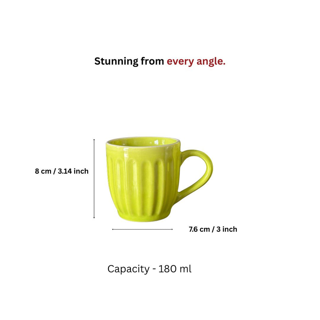 Pear Extract Ribbed Ceramic Mug Set | 180ml | Set of 6