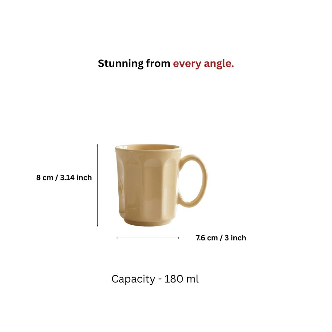 Pastel Yellow Octagonal Ceramic Mug Set-180ml-Set of 6