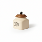 Ceramic Sugar Jar with Wooden Lid | 600ml | Airtight Kitchen Storage