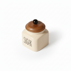Ceramic Sugar Jar with Wooden Lid | 600ml | Airtight Kitchen Storage