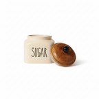 Ceramic Sugar Jar with Wooden Lid | 600ml | Airtight Kitchen Storage