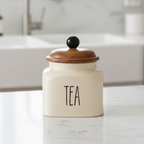 Ceramic Tea Jar Container Airtight Kitchen Storage– 600ml, Beige