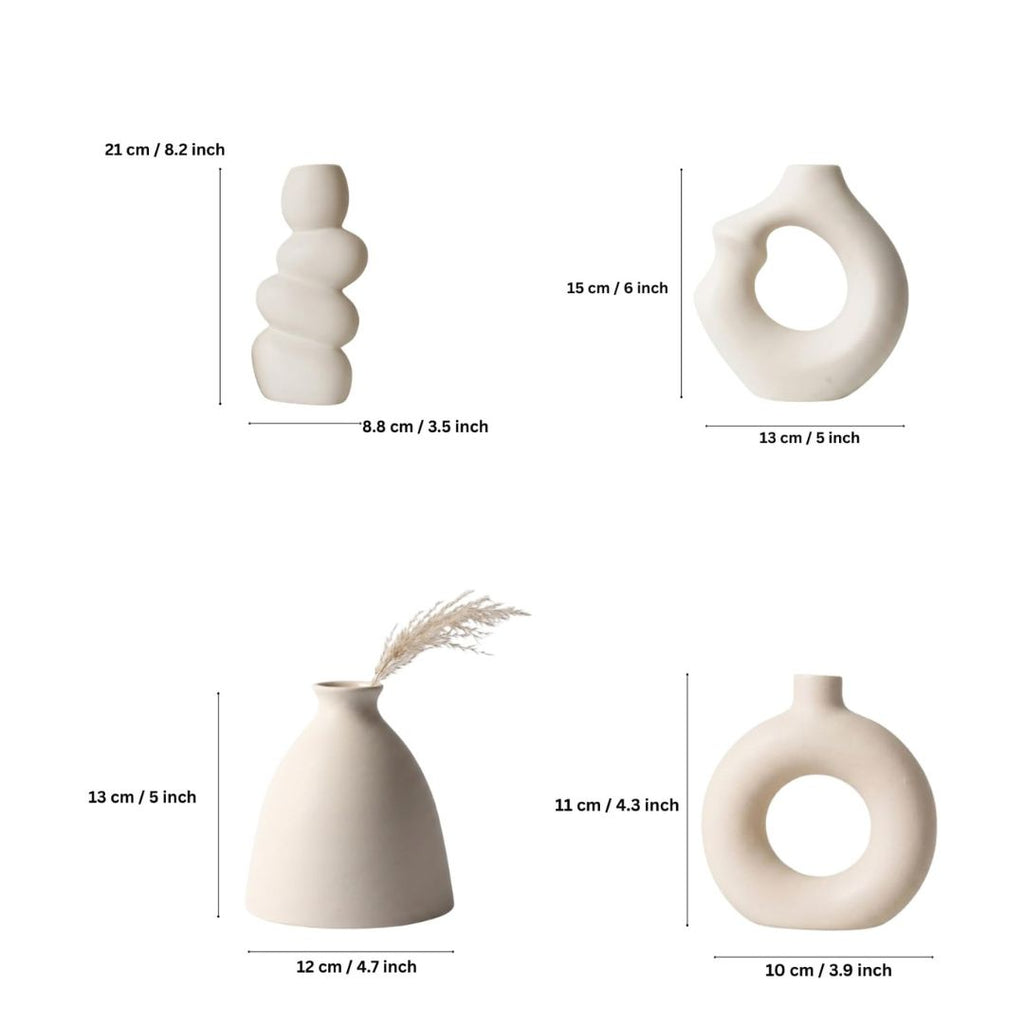 White Modern Nordic Sculptural Ceramic Vase Set | Set of 4