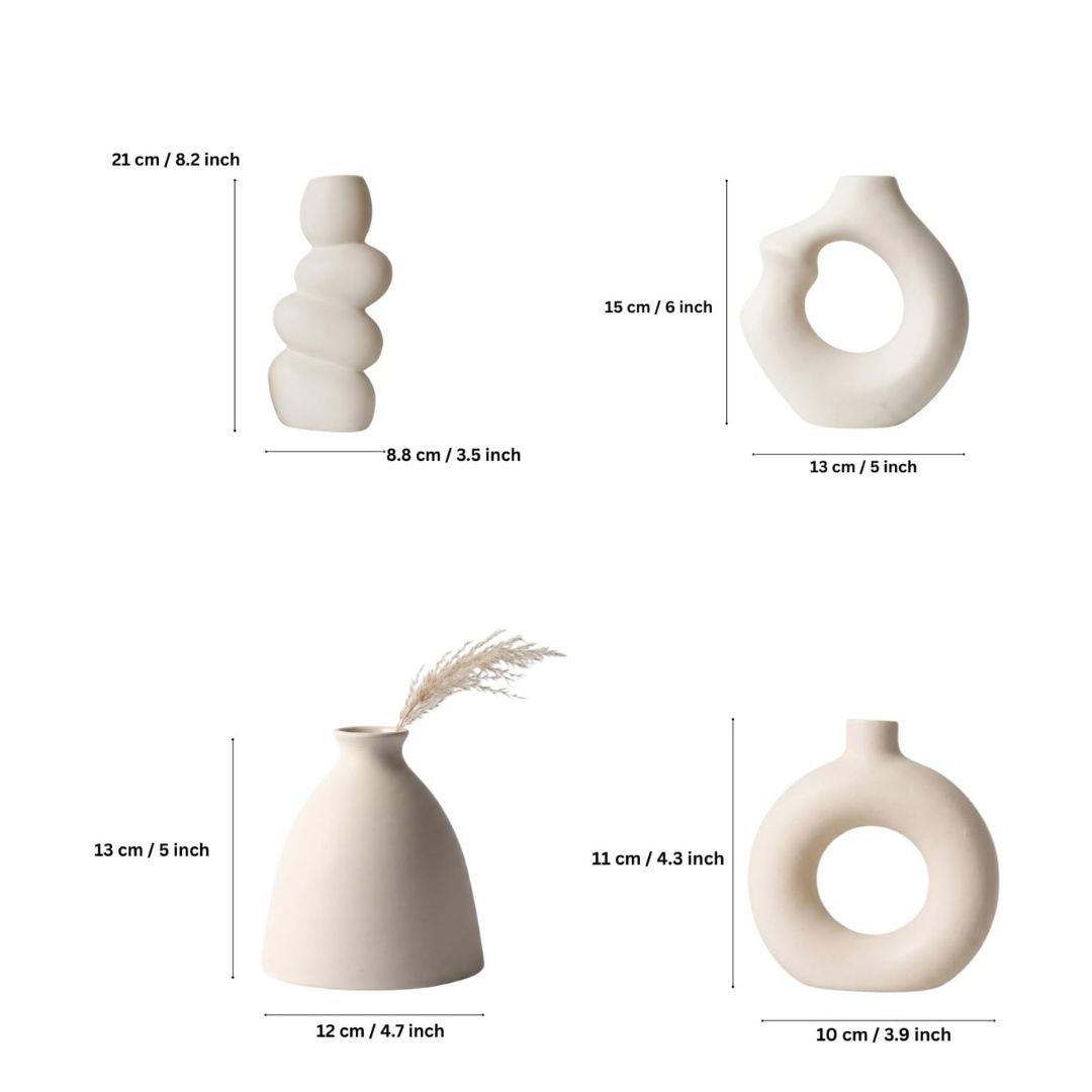 White Modern Nordic Sculptural Ceramic Vase Set | Set of 4