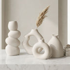 White Modern Nordic Sculptural Ceramic Vase Set | Set of 4