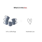 Blue Glossy Ceramic Mug Set of 6-200ml Fine Porcelain