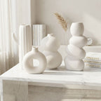 White Speckled Ceramic Vase Set | Donut, Bubble, Twisted &amp; Cactus | Set of 4