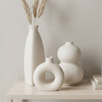 White Nordic Minimalist Ceramic Vase Set-Donut, Bottle &amp; Bubble-Set of 3