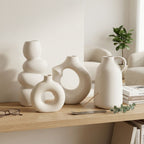 White Nordic Minimalist Ceramic Vase Set | Donut, Arch, Bubble &amp; Jug | Set of 4
