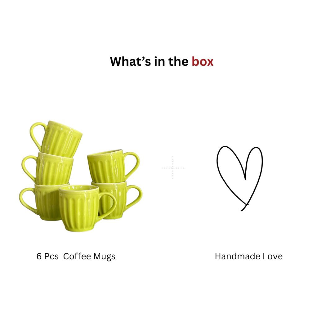 Pear Extract Ribbed Ceramic Mug Set | 180ml | Set of 6