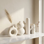 White Nordic Minimalist Ceramic Vase Set | Donut &amp; Abstract | Set of 3
