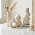 White Speckled Ceramic Vase Set | Donut, Bubble, Twisted &amp; Cactus | Set of 4