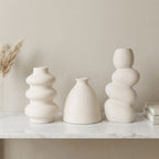 White Nordic Minimalist Ceramic Vase Set - Bubble &amp; Bottle - Set of 3