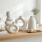 White Nordic Minimalist Ceramic Vase Set | Donut, Arch, Bubble &amp; Jug | Set of 4