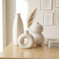 White Nordic Minimalist Ceramic Vase Set-Donut, Bottle &amp; Bubble-Set of 3