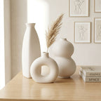White Nordic Minimalist Ceramic Vase Set-Donut, Bottle &amp; Bubble-Set of 3