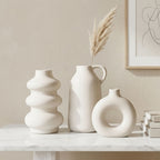 White Nordic Minimalist Ceramic Vase Set | Set of 3
