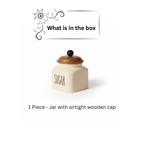 Ceramic Sugar Jar with Wooden Lid | 600ml | Airtight Kitchen Storage