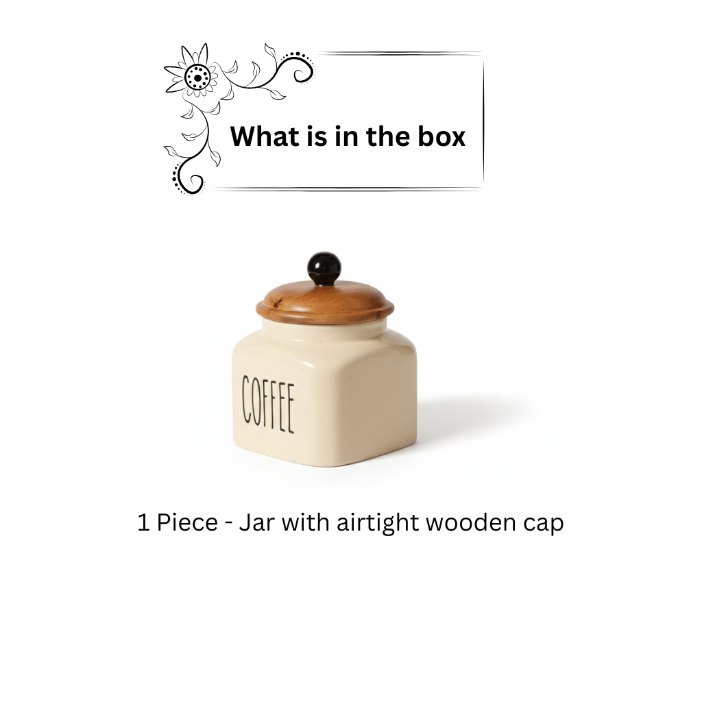 Ceramic Coffee Jar-600ml capacity and airtight wooden lid