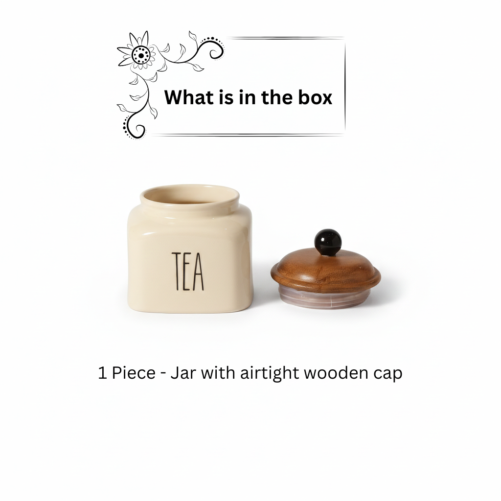 Ceramic Tea Jar Container Airtight Kitchen Storage– 600ml, Beige