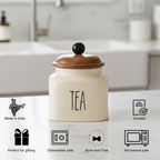 Ceramic Tea Jar Container Airtight Kitchen Storage– 600ml, Beige