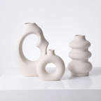 White Nordic Minimalist Ceramic Vase Set-Arch, Donut &amp; Bubble-Set of 3