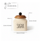 Ceramic Sugar Jar with Wooden Lid | 600ml | Airtight Kitchen Storage